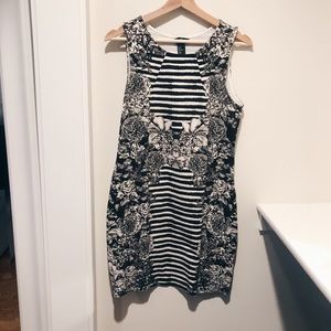 H&M Black & White Striped & Floral Patterned Dress